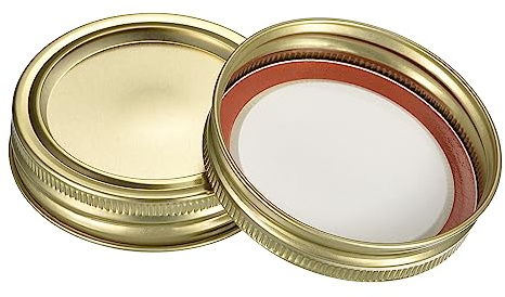 sourcing map Canning Lids, 12 Sets - Tinplate Split-Type Mason Jar Lids and Bands Regular Mouth Leak Proof Fits Storage Cover (Gold)
