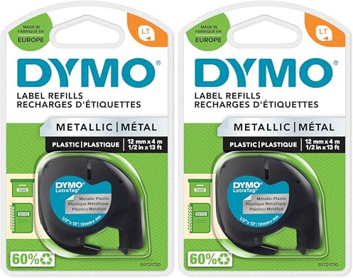 DYMO Original LetraTag Bügeletiketten | schwarz auf weiß | 12 mm x 2 m | Stoffetikettenband für LetraTag-Beschriftungsgerät (Packung mit 2)
