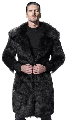 Duohropke Herren Winterjacke Parka Kunstpelz Lange Jacke Fellmantel Mit Reverskragen Männer Warm Faux Pelzmantel Kunst Felljacke Herren Mittlerer Langer Dicker Mantel Jacke Top Bluse