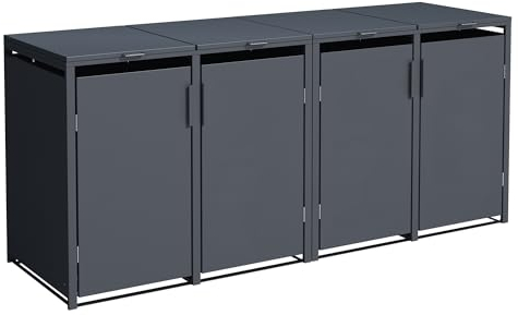 DEGAMO Mülltonnenbox 4-er Mülltonnenhaus MÜNCHEN für 4X Tonnen 120 und 240 Liter, Stahl verzinkt, Farbe anthrazit