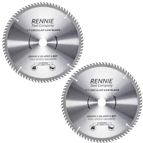 Rennie Tool 255mm x 80T x 25.4mm Bore TCT Circular Saw Blades (2 Pack) | Fits Evolution Saws & Evolution Rage Saws. 10 (10 inch) / 255mm Wood Saw Blades 25.4mm / 1 (1 Inch) Bore 80 Teeth.