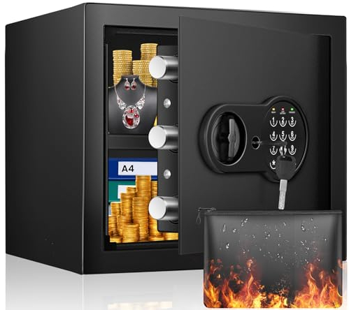 41L Safe Tresor Feuerfest für Zuhause, mit feuerfester Tasche, Digitaler Tresor mit Herausnehmbares Regal und Alarmanlage, Heimsafeschrank Aufbewahrung von Geld, Dokumente, Medikamenten