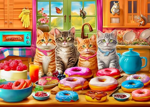 Extra Large 100 Piece Jigsaw Puzzles for Adults - Large Piece Puzzles for Children and Elderly - XL Piece Puzzle - Kitchen Kittens and Donuts