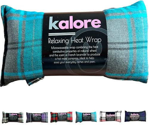 Wheat Bags Microwavable Neck and Shoulder Wrap - Unscented Heat Bags Microwavable for Body Relaxation - Tartan Cotton Fabric & UK Wheat Heat Bags Microwavable Compress by Kalore - Turquoise