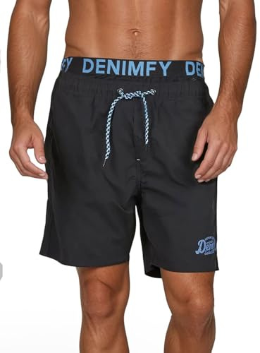 DENIMFY Badehose Herren Lang Badeshorts Doppelter Bund DFNeo Kurze Hosen | Schwimmhose Shorts Print Schwarz Blau Orange S M L XL XXL 3XL 4XL 5XL
