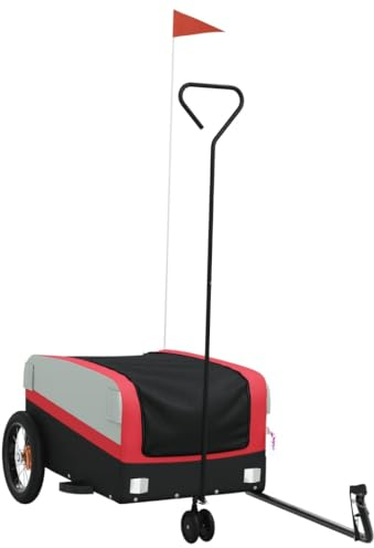 vidaXL Fahrradanhänger, Fahrrad Anhänger mit Sicherheitsflagge, Lastenanhänger für den Transport von Gepäck Pflanzen, Radanhänger Transportanhänger, Schwarz Rot Eisen