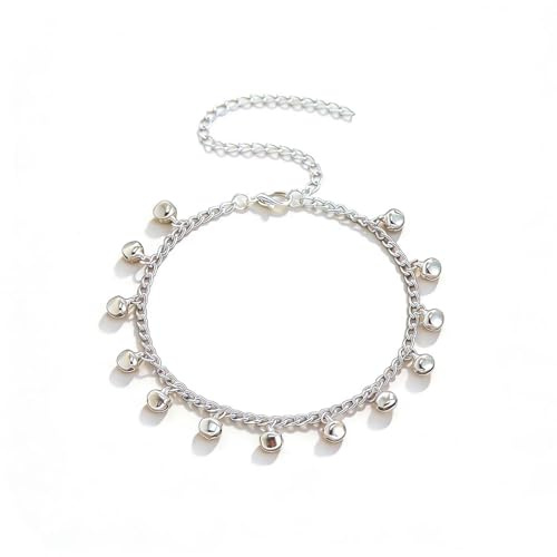 Carufin Bell chaîne de pied bohème réglable Bell chaîne de pied bracelet été plage chaîne de pied femme bijoux (Argent)