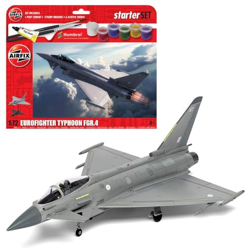 Airfix Starter Set - A55016 Eurofighter Typhoon FGR.4 Model Building Kit - Plastic Model Plane Kits for Adults & Children 8+, Set Includes Decals, Paints, Brushes & Poly Cement - 1:72 Scale