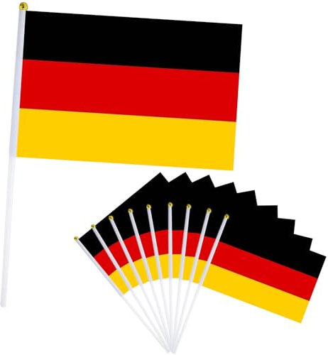 10er Klein Deutschland Fahne 21x14cm, Oly Flagge Deutschland Handflagge für Oly Deko 2024, Euro Fußball Party