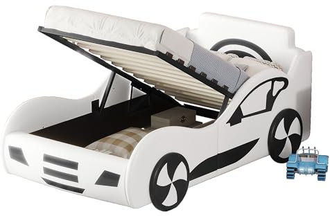 Generisch Autobett, Kinderbett, Stauraum unter dem Bett, Flachbett verfügbar, weiß 90 * 200