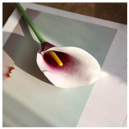Rockreyoa Künstliche Calla Lilien Großpackung Calla-Lilien Künstliche Blumen Lebensechte Calla-Lilie fühlen Sich echt an für Zuhause, Hochzeit, Party-Dekoration Gelbe Staubgefäße Lila Herz 10 Stück