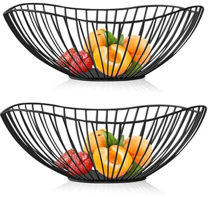 Jcakes 2 Frutero De Alambre De Metal, Cesta De Frutas,Cestas De Mostrador Para Frutas, Cesta Para Verduras, Moderno Soporte Para DecoracióN Del Hogar, Para Frutas, Verduras Y Pan (25 X 10 CM)