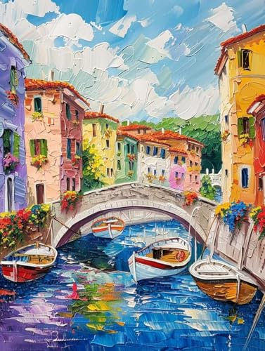 Stadt Malen Nach Zahlen Erwachsene(40x50CM), Malen Nach Zahlen Venedig Paint by Numbers DIY Handgemalt Ölgemälde Leinwand Bastelset für Anfänger Kinder Mädchen Geschenk, Home Deko,(Ohne Rahmen) 629ly