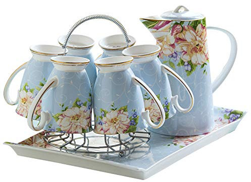 Pichet à Eau Ensemble de tasses d'eau de salon, plateau de tasses en céramique, ensemble d'eau, théière européenne résistante à la chaleur, tasse de thé, bouilloire froide, cadeau Carafe à Eau / Piche