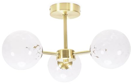ValueLights | Gold 3 Way Flush Ceiling Light Fitting with White Confetti Glass Lampshades | Close-to-Ceiling Lights, Home Décor & Improvement Essential | Mains Wired