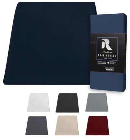 Sábana Bajera Ajustable 180x200 cm – Microfibra de Poliéster Doble Cepillado Suave - Altura 35 cm (Colchón Alto) – Fácil de cuidar & Transpirable - Azul Marino