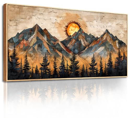 MHARTK66 Modern mit Rahmen Bilder Wohnzimmer Berg gold Gemälde 60x120 cm | hd-druck mit klaren details, leichtes aufhängen, schnelle montage, flexibel einsetzbar und ideal als passende geschenkidee