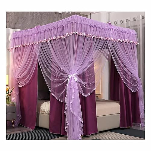 ILNCQLPM Bettzelt, lila Doppelbett-Baldachin, Moskitonetz für Twin, Queen, King, multifunktionaler dekorativer Bettvorhang für Schlafzimmer mit Metallhalterung (Größe: 120 x 200 x 195 cm)