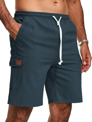 Zetieny Pantalones Cortos Hombre de Lino Verano Bermudas Shorts Pantalon Corto Cargo Casuales con Bolsillos