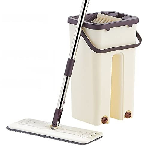 Msuiiixcccc Fregona Y Cubo De Exprimido Plano Escurridor Manos Libres Trapeador De Limpieza De Pisos Uso Húmedo O Seco Trapeador Automático De Giro Propio