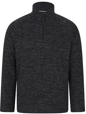 Mountain Warehouse Snowdon Mens Micro Fleece Top - Breathable Antipill, Half Zip Collar Sweater, Quick Drying Smooth Pullover - For Spring Summer & Outdoors Black L