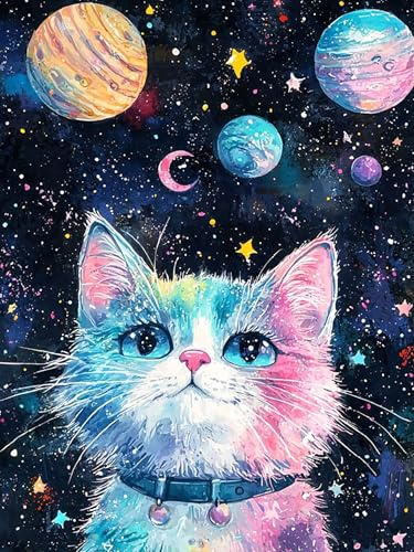 FLAJZ Diamond Painting, Katze 5D Diamond Painting Erwachsene, Diamond Painting Set für Anfänger, DIY Mosaikherstellung Bastelset für Haus Wanddeko 30×40cm