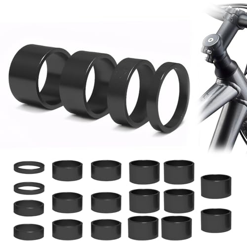 Pluvyze 18 Stück Spacer Fahrrad,2mm,3mm,5mm,10mm Fahrrad Abstandshalter,Aluminium Spacer 1 1/8 Zoll für Viele Fahrradtypen Wie Rennräder Mountainbikes MTB BMX (Schwarz)
