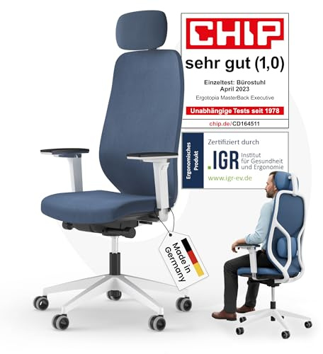 Ergotopia MasterBack Pro ergonomischer Bürostuhl [TESTSIEGER] – Schreibtischstuhl ergonomisch mit 3D-Neigungsmechanik & 5D-Armlehnen – Perfekt als Drehstuhl für Büro & Home Office