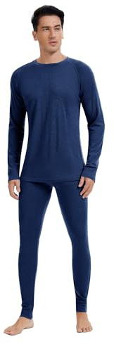 Woolcano Termiskt set för män, 100 % merinoull, lätta tekniska underkläder för skidåkning, utomhus och vinter, 190 marinblå, XXL