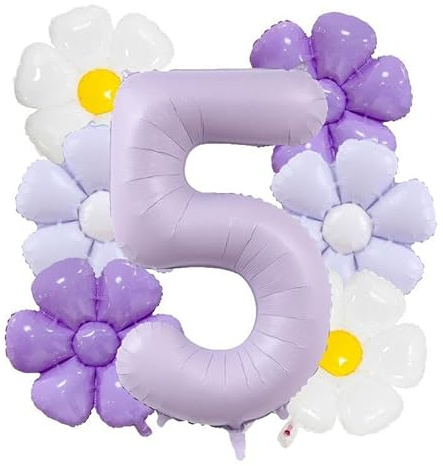 DIWULI Blumen Deko Geburtstag 5 Jahre - Luftballon Set Lila