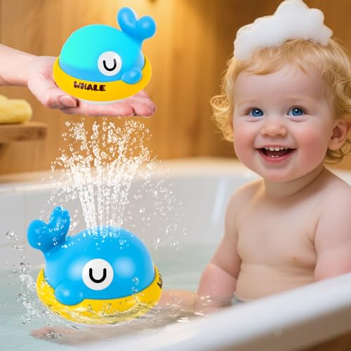 Baby Bath Toys for Baby Toddler Kids, Light Up Whale Sprinkler Water Pool Toys,Bathtub Pool Water Spraying Newborn Essentials,Infant Bath Toy for Toddler Boys Girls First Birthday Gifts (Blue)