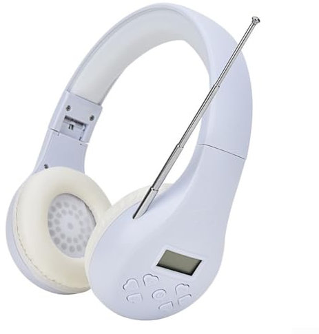 Feeshoppher Travel Friendly FM Radio Headphones for Multilingual Audio Designed for Comfortable Wear (White)
