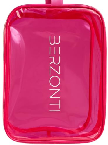 BERZONTI Transparenter XL Kulturbeutel – Kosmetiktasche mit Reißverschluss & Tragegriff aus Nylon – Wasserfest, Unisex, ideal für Urlaub, Reisen, Camping, Sport & Alltag (Rosa)