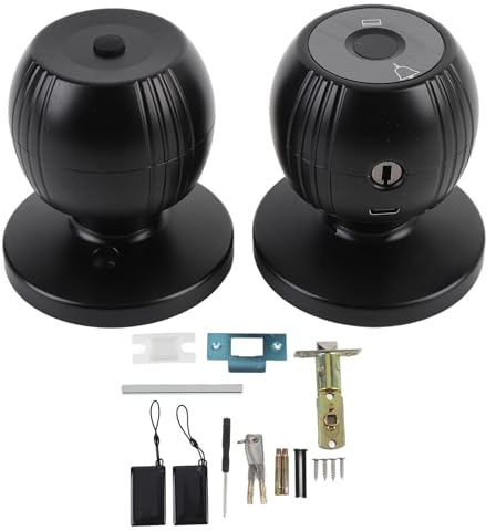 Sunicon WiFi Smart Fingerprint Door Knob, Biometric Keyless Entry Lock 5 in 1 Unlocking Methods Password Card Key Tuya App Compatible for Bedroom Apartment Office Aluminum Alloy (Black)