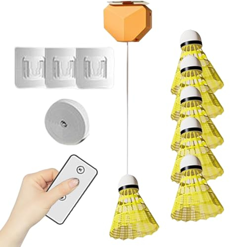 Rebound Badminton Trainer - Elastic Badminton Rebound Gerät, Automatischer Trainer | Single Player Practice Set mit Fernbedienung und 6 Bällen für Anfängertraining