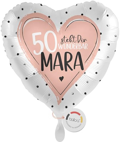balloa Personalisierter Ballon mit Namen, Geschenk zum 50 Geburtstag, Herzballon Rosa mit Wunschtext, Helium geeignet Luftballon, Deko Geschenkidee für Frauen, Geburtstagsdekoration, 33cm