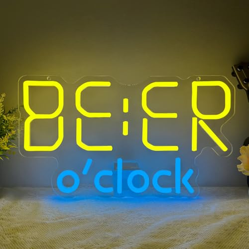 Beer O'clock Neon Schild,Bier LED Schild Deko für Home Bar Party Club Bistro Shop Wohnzimmer Schlafzimmer Geschäfte Restaurants,Bier Bar Leuchtschild Geschenk für Lady Männer USB Powered（15*8.7）