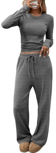 CHYRII Damen Womne Striped Two Piece Pant Sets Hosen-Sets (2er Pack)
