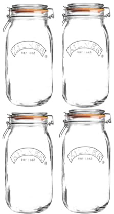 ASA® Kilner Clip Top Jar Airtight Glass for Pickling Large Vegetables Preserving Fruits & Storing Biscuits, Cereals, Pasta & Dry Fruits 2L Set of 4