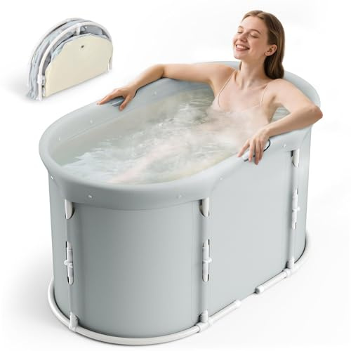 Vasca da bagno portatile pieghevole per doccia - Vasca da bagno pieghevole per adulti e bambini - Vasca da bagno indipendente per bagno caldo e bagno di ghiaccio (vasca ovale pieghevole)