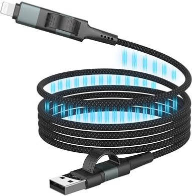 ANSMANN Ladekabel, Schnellladekabel universal, magnetisch, USB und Lightning Kabel mit magnet, 60W Ladekabel für Iphone 16 Pro/15 Pro/Samsung/Android/Huawei, Kabel mit Schnellladefunktion, 120cm