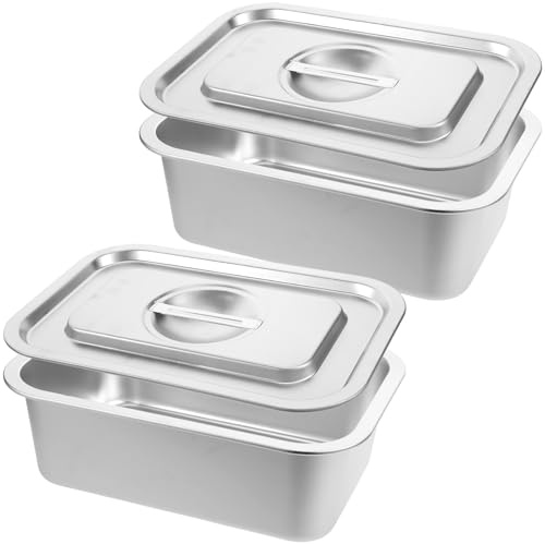 CODOHI 2 Pack 4 Inch Extra Deep Lasagna Baking Pan with Lid, 10.6x14.2 Inch 304 Stainless Steel Large Baking Dish Tray for Oven, Thick Metal Roasting Pan for Casserole Brownie Turkey, Silver