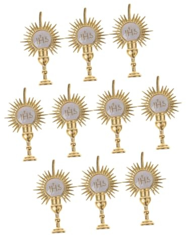 INOOMP 10 Stück Teiliges Kommunion Tortendeko Gold Jhs Cake Topper mit Heiligem Licht für Taufe Christliche Party Cupcake Stecker Festliche Kirchen Deko für Religiöse Feiern