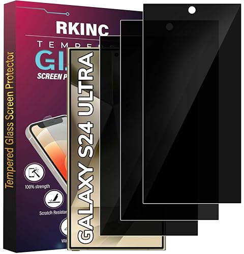 RKINC 3 Stück, Sichtschutz Panzerglas für Samsung Galaxy S24 Ultra, Anti-Spähen Panzer Schutz Glas HD Fingerabdruck-Unterstützung Displayschutzfolie, 0,33 mm kratzfest, splitterfrei, blasenfre