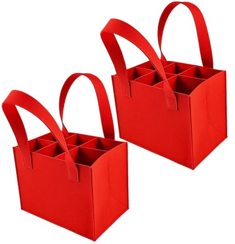 SongBuydn Flaschentasche 6 Flaschen, Flaschenträger aus Filz, Praktische Tragetasche für Wein und Bier, Ideal für Party und Picknick, 24 x 18 x 16 cm