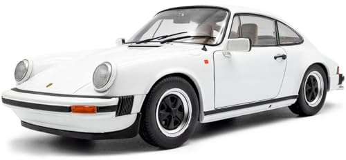Solido Porsche 911 (930) 3.0 SC – Klassisches G-Modell Coupé, Schwarze Stoßfänger, braunes Interieur, Diecast Modellauto, Weiß, 1:18