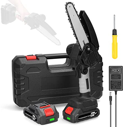 Karlak Motosega Elettrica Potatura Leggera e Senza Fili 6 Pollici con Motore a Spazzole, Batteria Ricaricabile 21 V per il Taglio di Frutteti Giardino (2 batterie con spina europea)