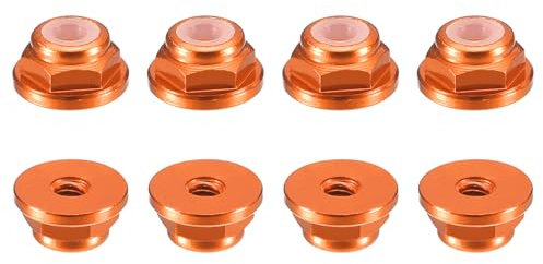 QUARKZMAN Aluminium Flansch Nylon Sicherungsmutter 8 Stück Flanschmuttern - M2 x 0.4mm Selbstsichernde Mutter Anodisierte Metallmuttern Für Befestigungselemente (Orange)