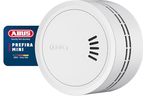 ABUS Rauchmelder Prefira Mini - Q-Label, 10-Jahres-Batterie, Magnethalter | 7 cm Durchmesser, 85 dB Alarm, 3-fache Fehlalarmreduzierung, EN 14604, adaptive LED, Klebepad, bohrerfreie Montage