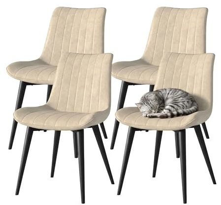 JMGJOY Esszimmerstuhle 4er Set, Küchenstuhl, Kunstleder Gepolstert, Metallbeine, Bis 120kg Belastbar, Esszimmer Küche Wohnzimmer, Beige